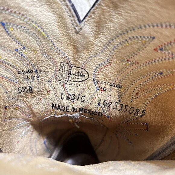 Justin Boots Women’s Western Cowboy Boots Sz 5.5B Distressed Leather Cream Brown - Picture 11 of 11